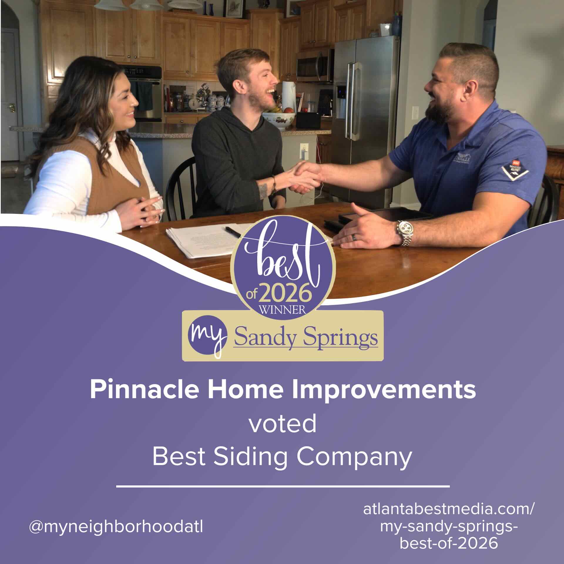 Award for 2026 Best Siding Company in Sandy Springs, GA - Pinnacle Home Improvements