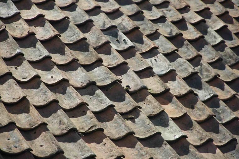 Weathered, curved clay roof tiles in rows, with small patches of moss - Pinnacle Home Improvements